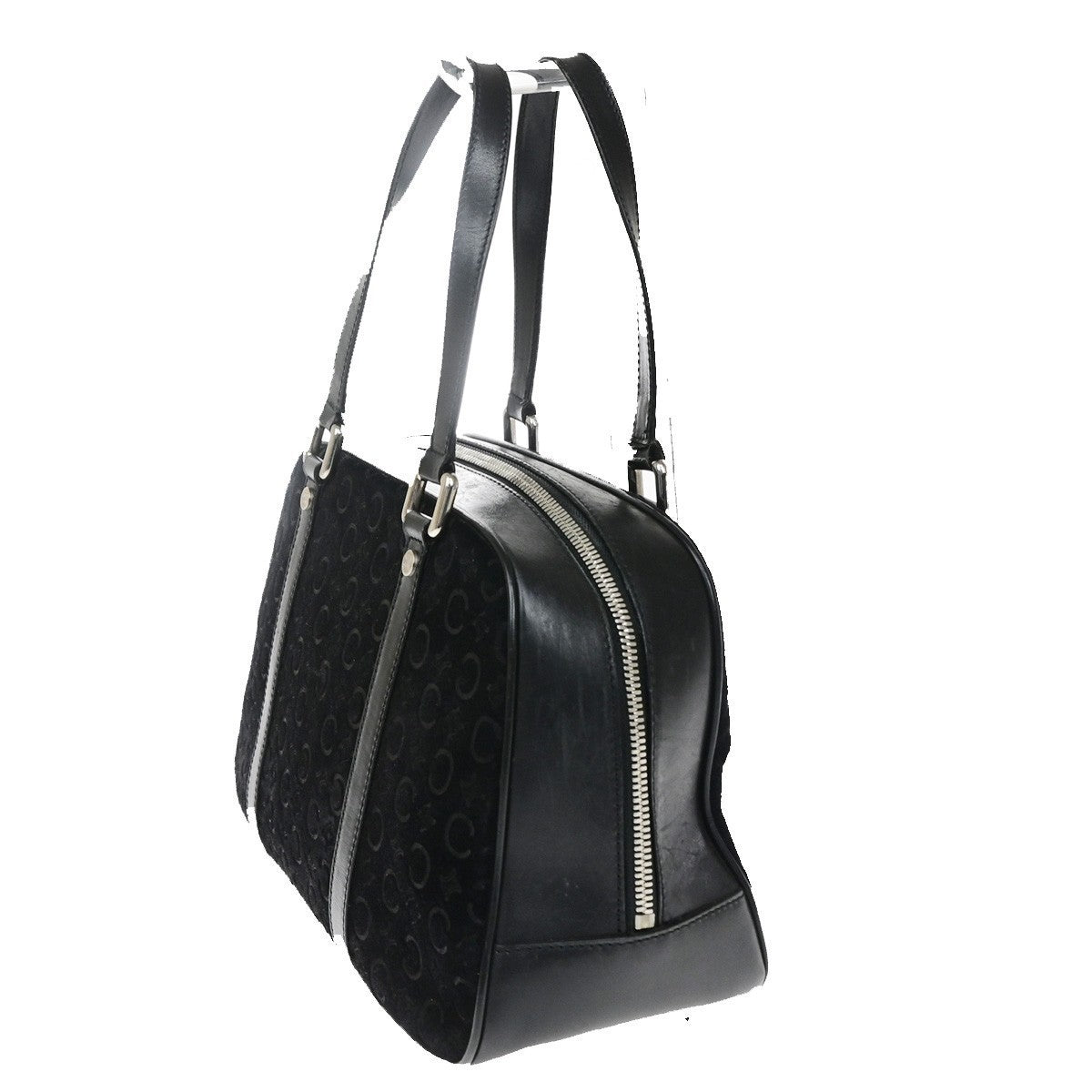 CELINE Logo C Macadam Pattern Hand Bag Suede Leather Black SHW 38CB067