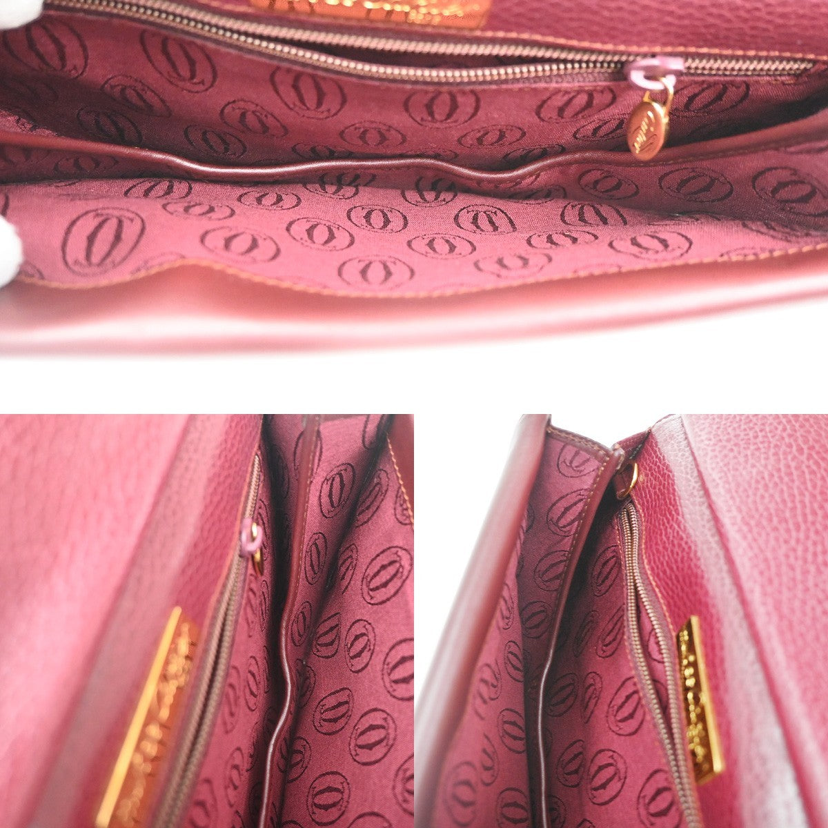 MUST DE CARTIER 2C Logo Shoulder Hand Bag Leather Red Burgundy GHW Spain 36CA740