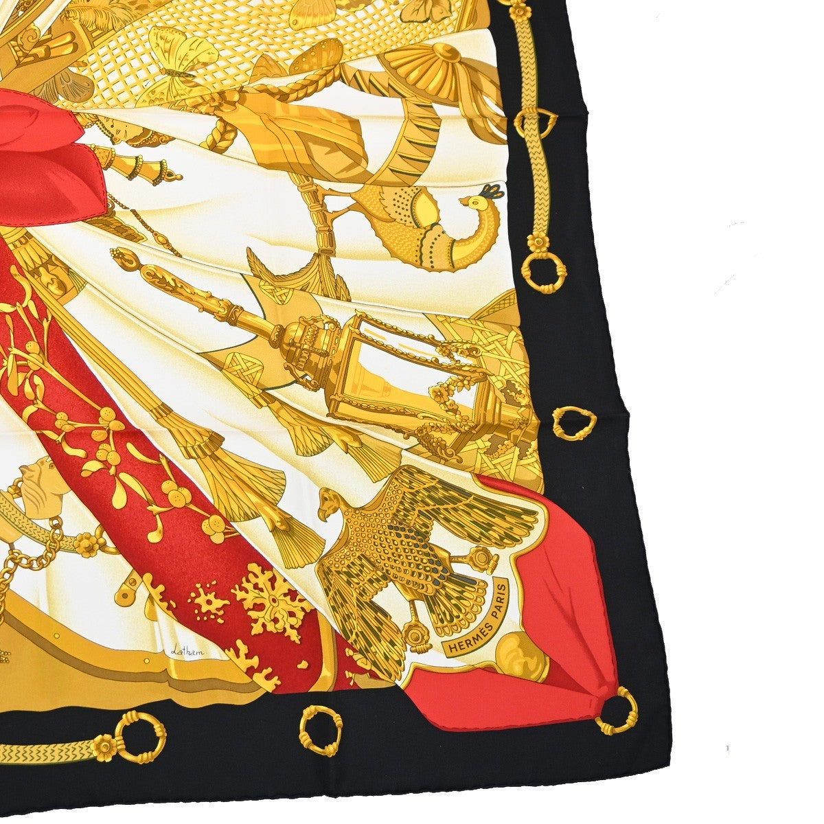 HERMES XL Carre Scarf Soleil de soie 100% Silk Black Gold Red France 69RL752