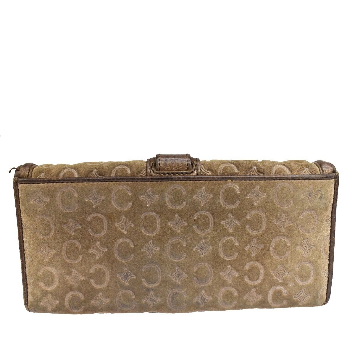 CELINE Logo Macadam Long Bifold Wallet Purse Suede Leather Brown 07GA648