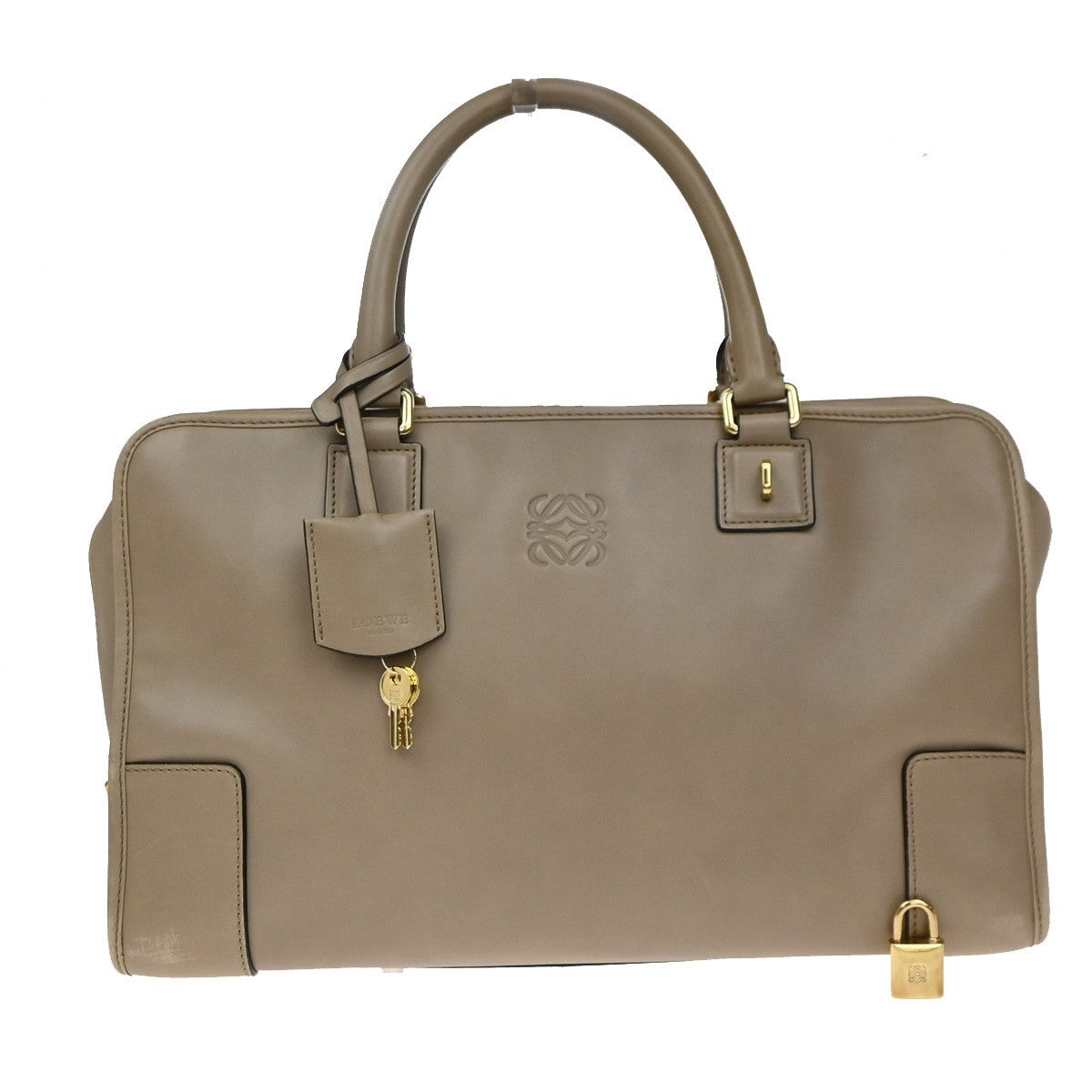 LOEWE Logo Anagram Amazona Hand Bag Leather Beige GHW Spain 21EG085