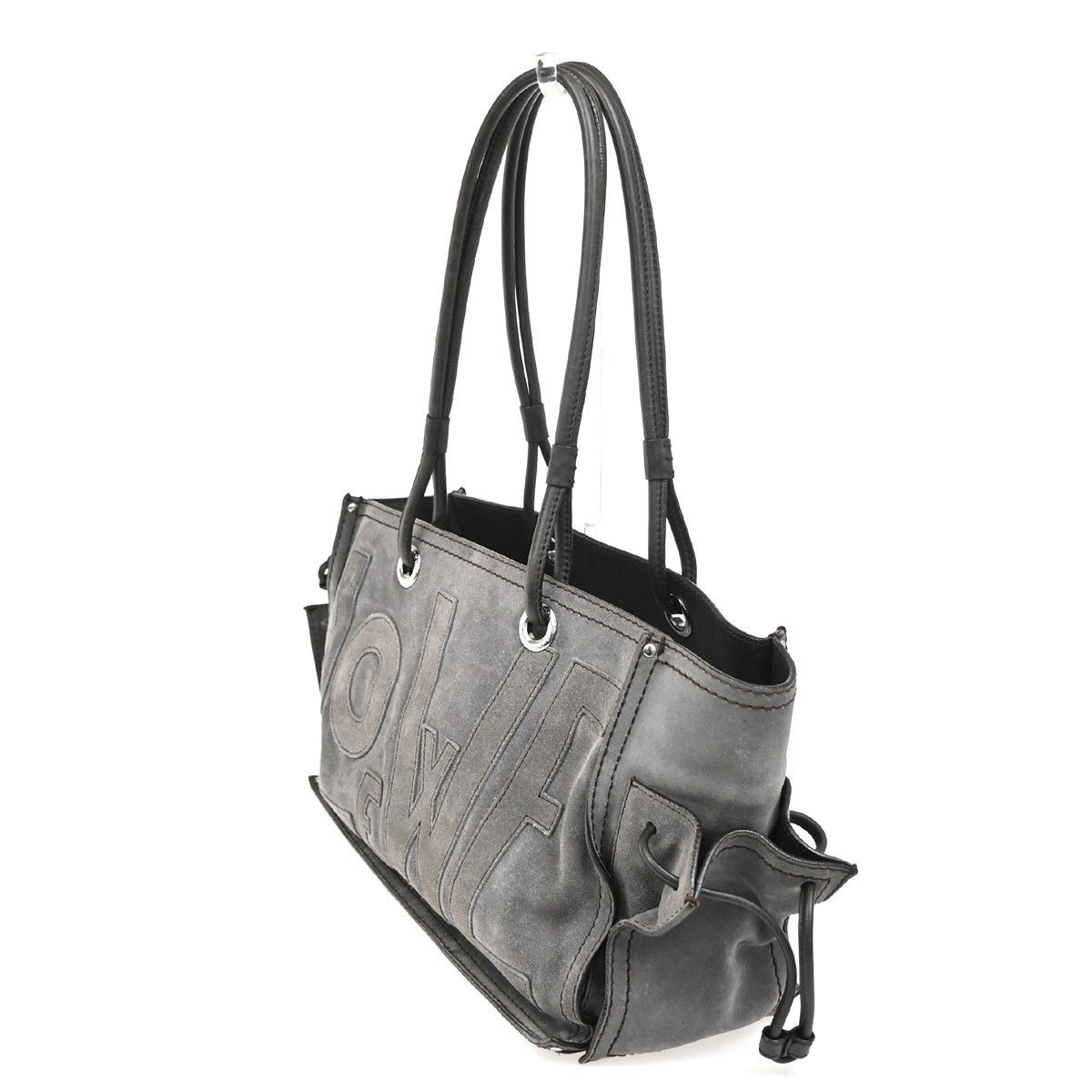 LOEWE Anagram Logo Tote Shoulder Bag Suede Leather Gray Brown SHW 10TA571