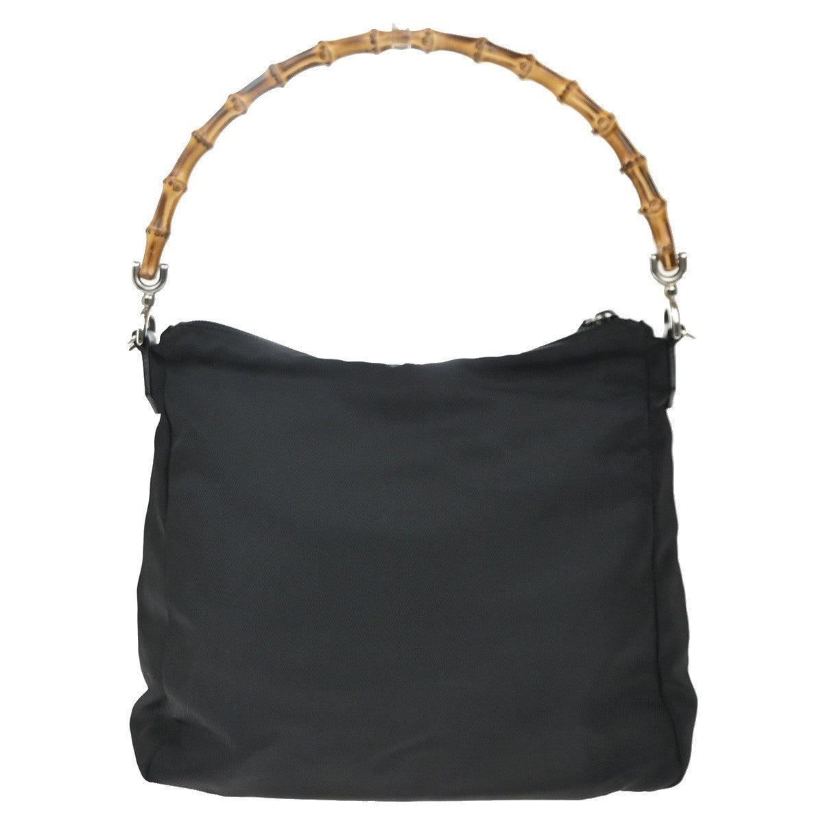 GUCCI Logo Bamboo Shoulder Hand Bag Nylon Leather Black Italy 68EG324