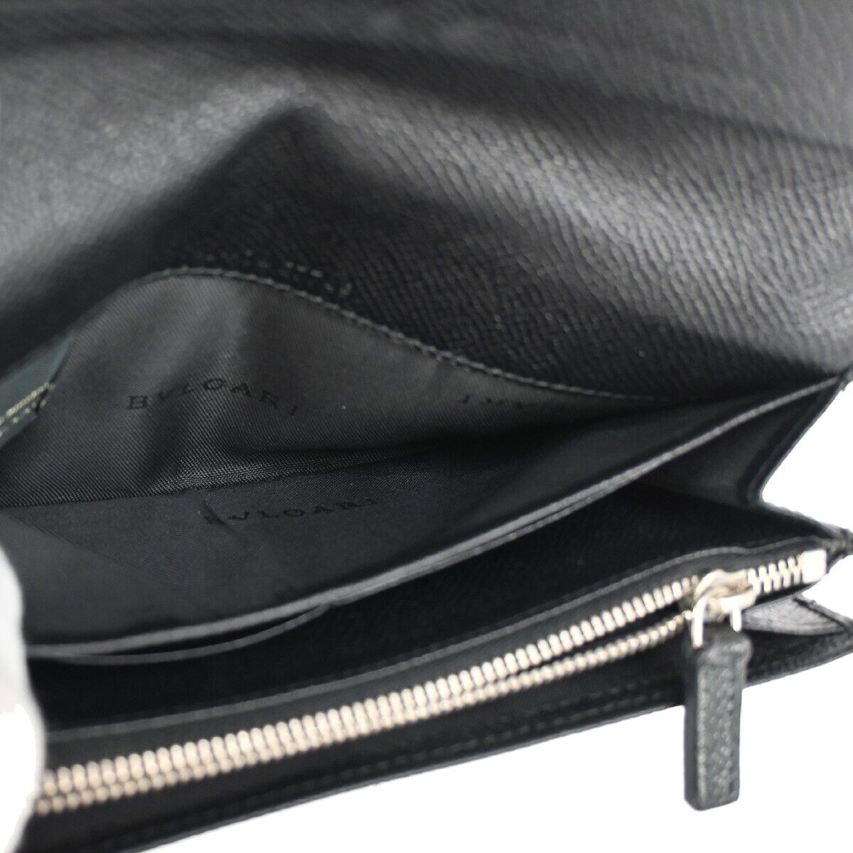 BVLGARI BVLGARI Logo Long Bifold Wallet Purse Leather Black Silver Italy 07EA090