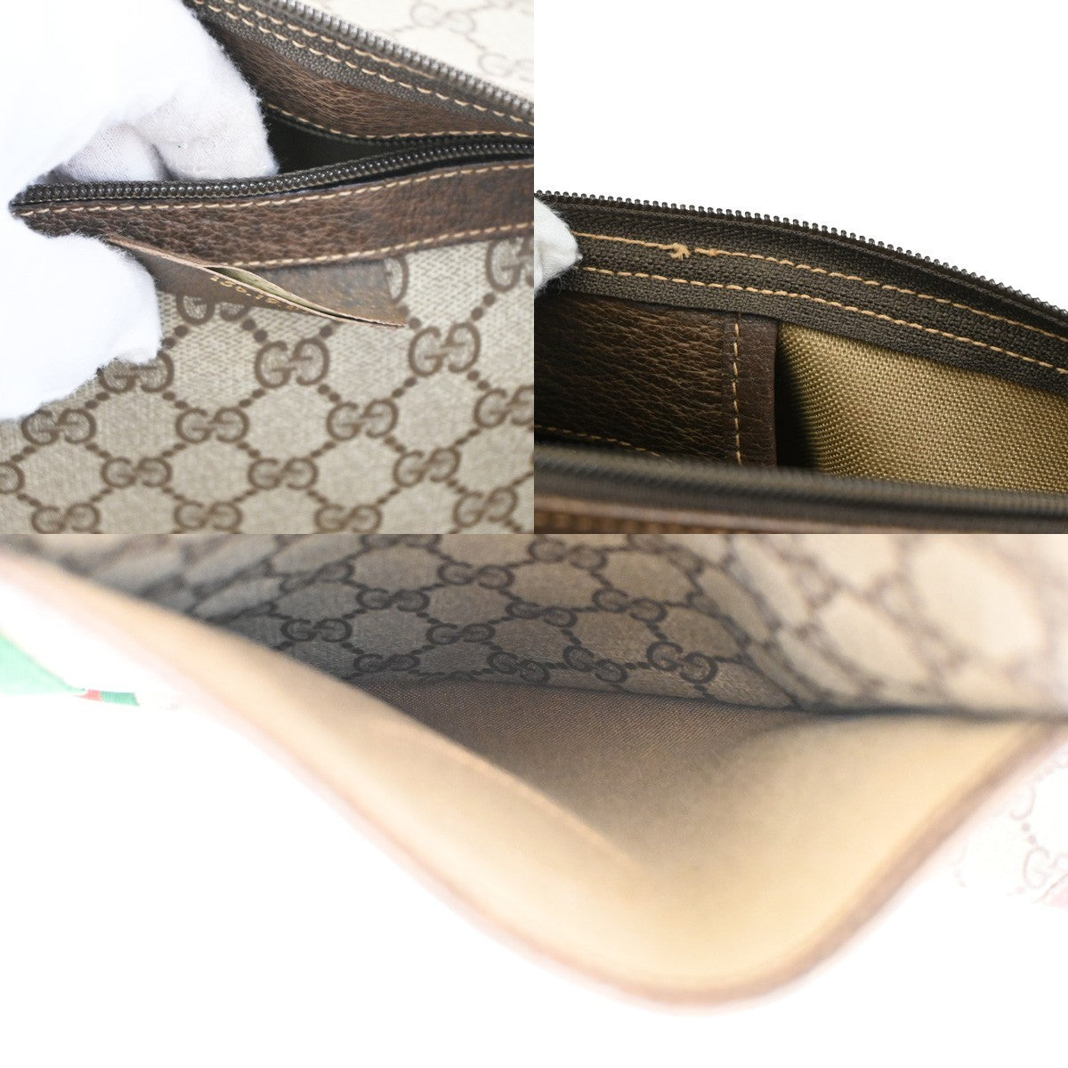 GUCCI Web Stripe Sherry GG Pattern Shoulder Bag PVC Leather Brown Italy 33TA685
