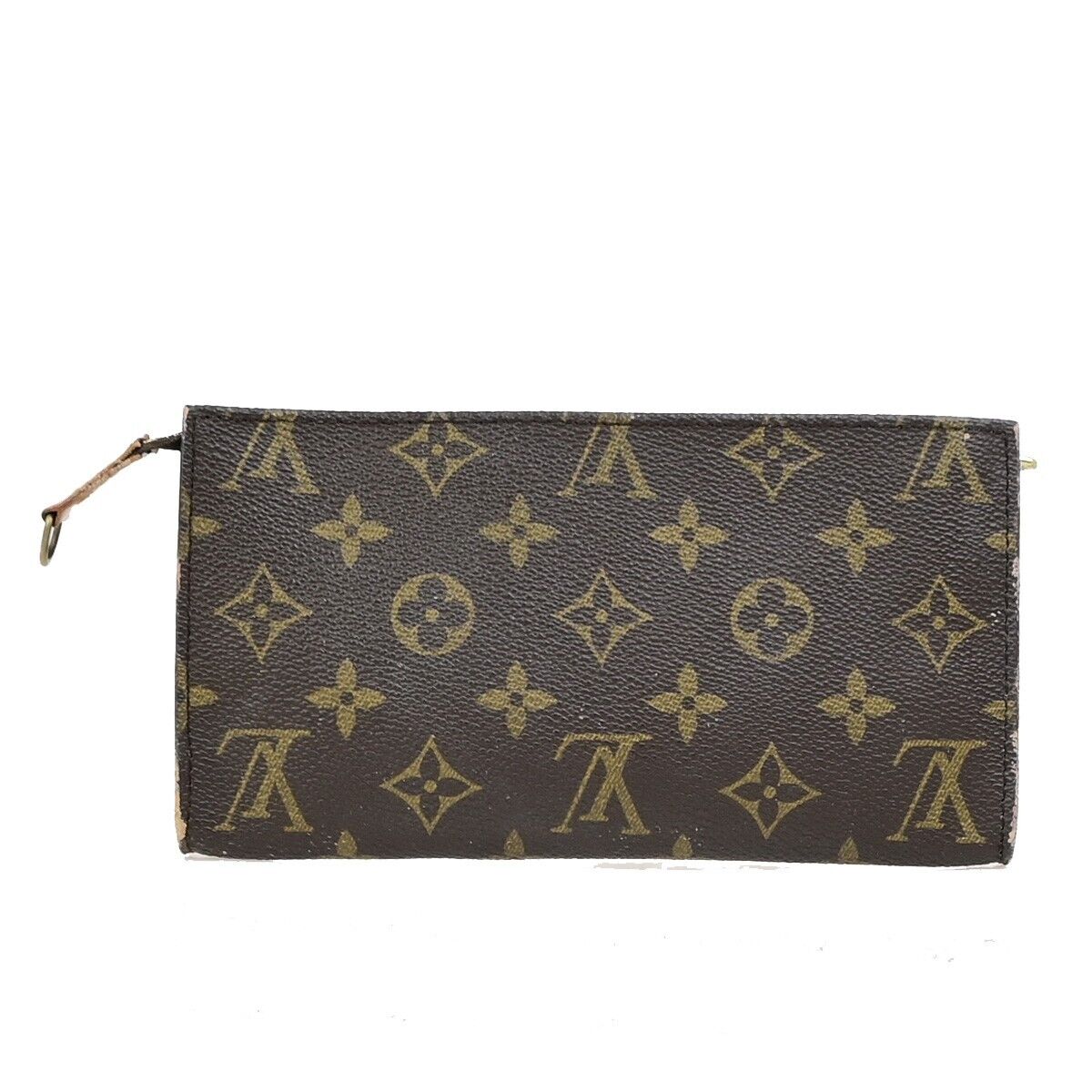 LOUIS VUITTON LV Logo Bucket GM Pouch Bag Monogram Leather Brown Gold 02ED153