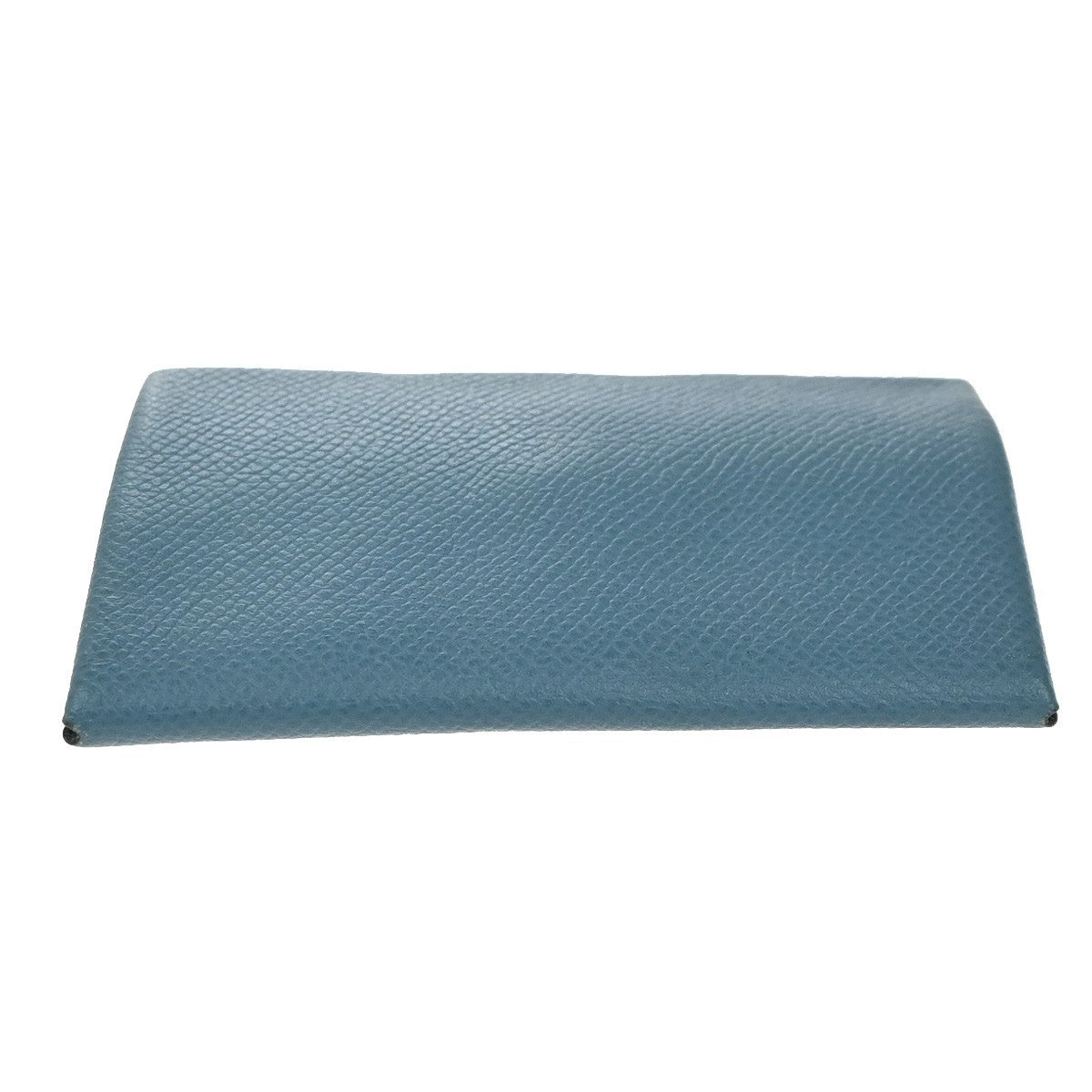 HERMES Logo Calvi Card Case Chevre Mysore Leather Blue SHW France 64RP165