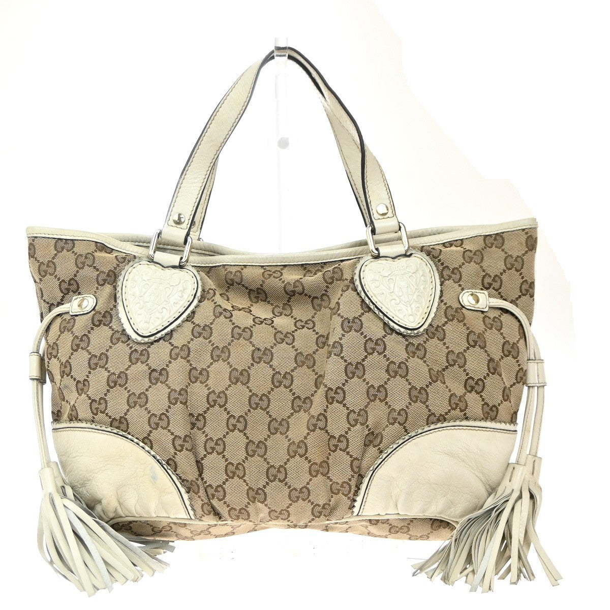 GUCCI GG Pattern Shoulder Tote Bag Canvas Leather Brown White GHW Italy 31EG320