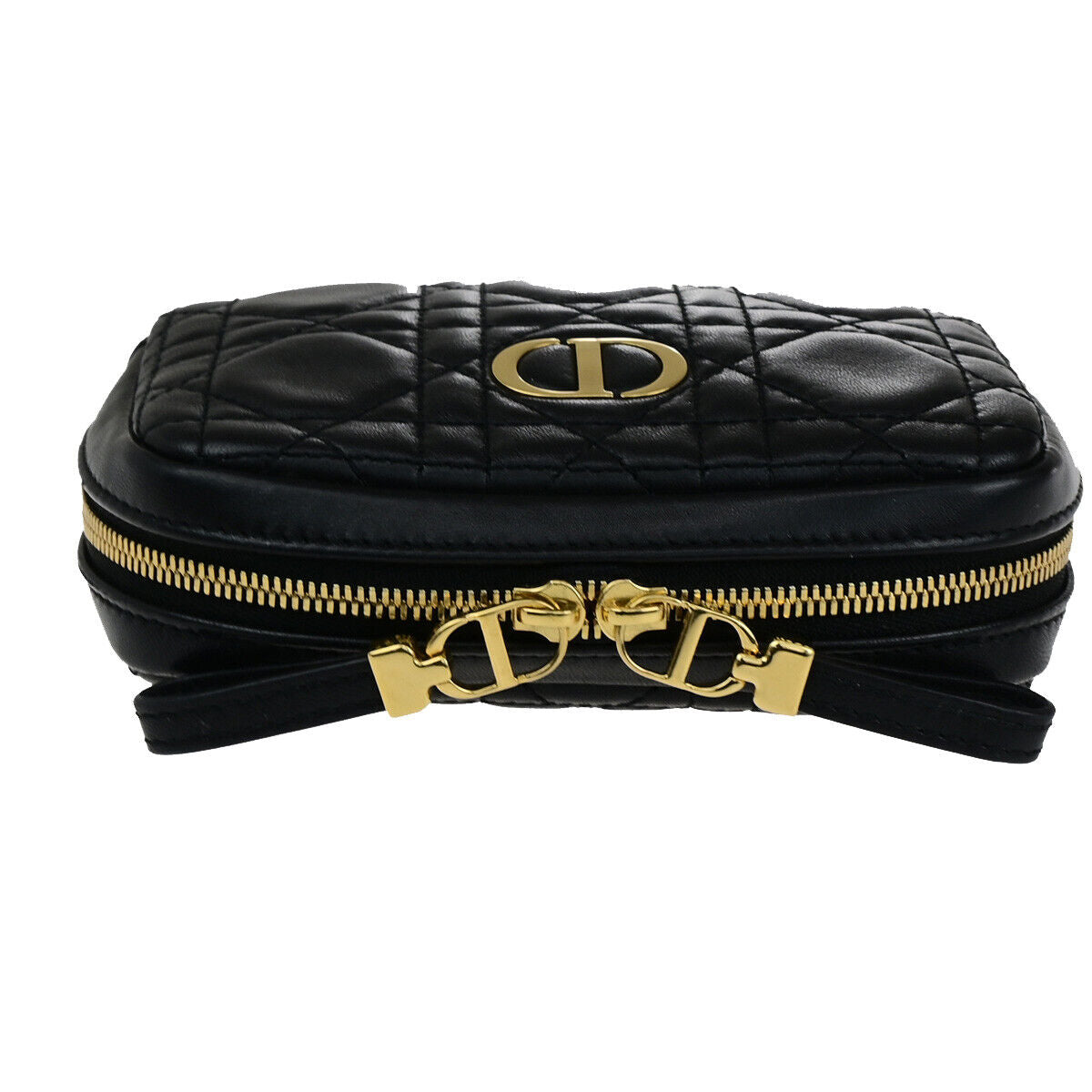 CHRISTIAN DIOR Logo Cannage Caro Mini Pouch Bag Leather Black GHW Italy 85RK740