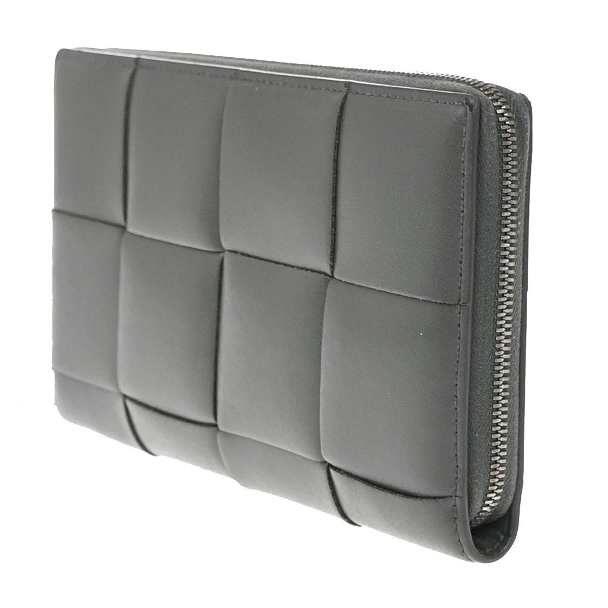 BOTTEGA VENETA Logo Cassette Zip Around Long Wallet Leather Gray Italy 30KP021