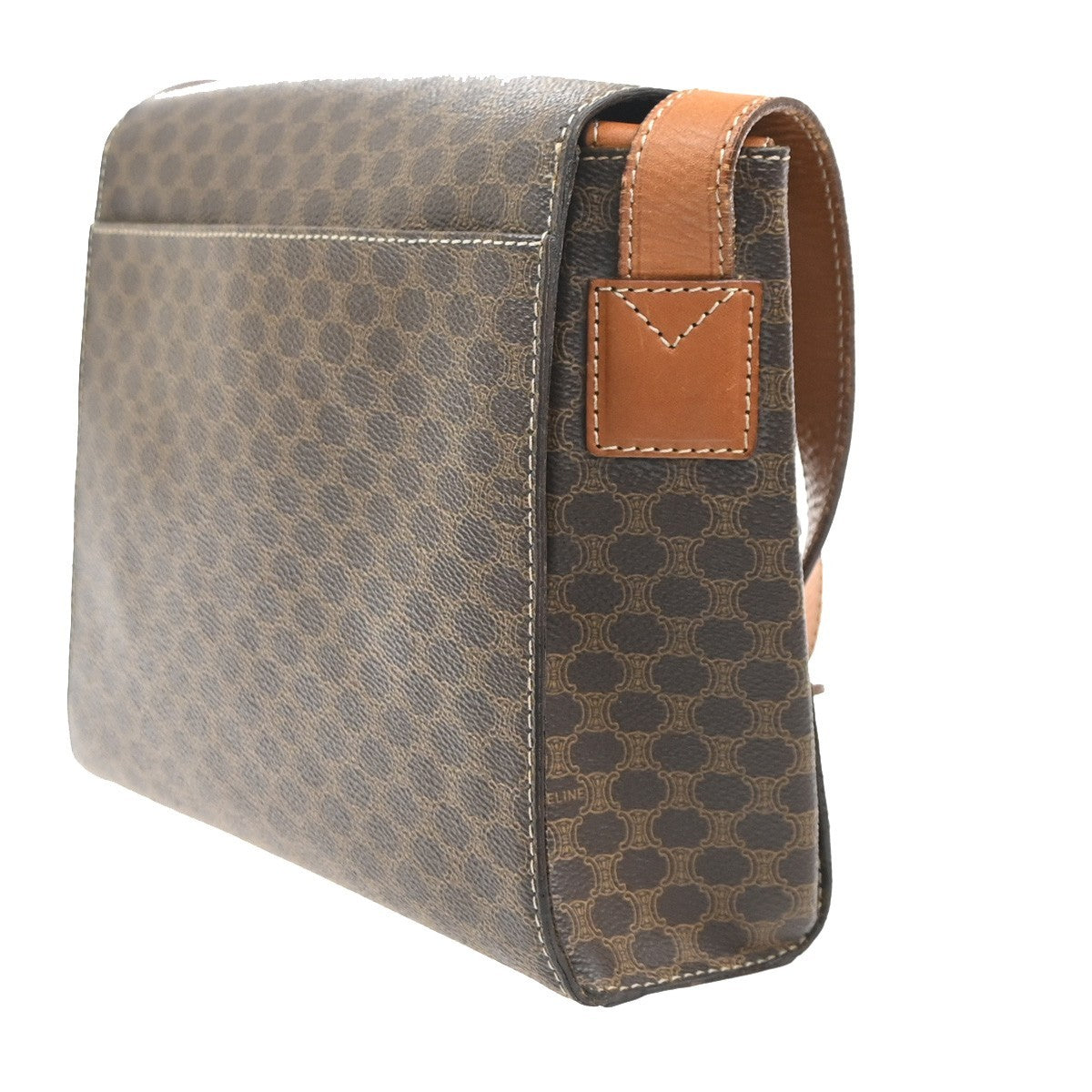 CELINE Macadam Circle Logo Shoulder Bag PVC Leather Brown GHW 88KC866