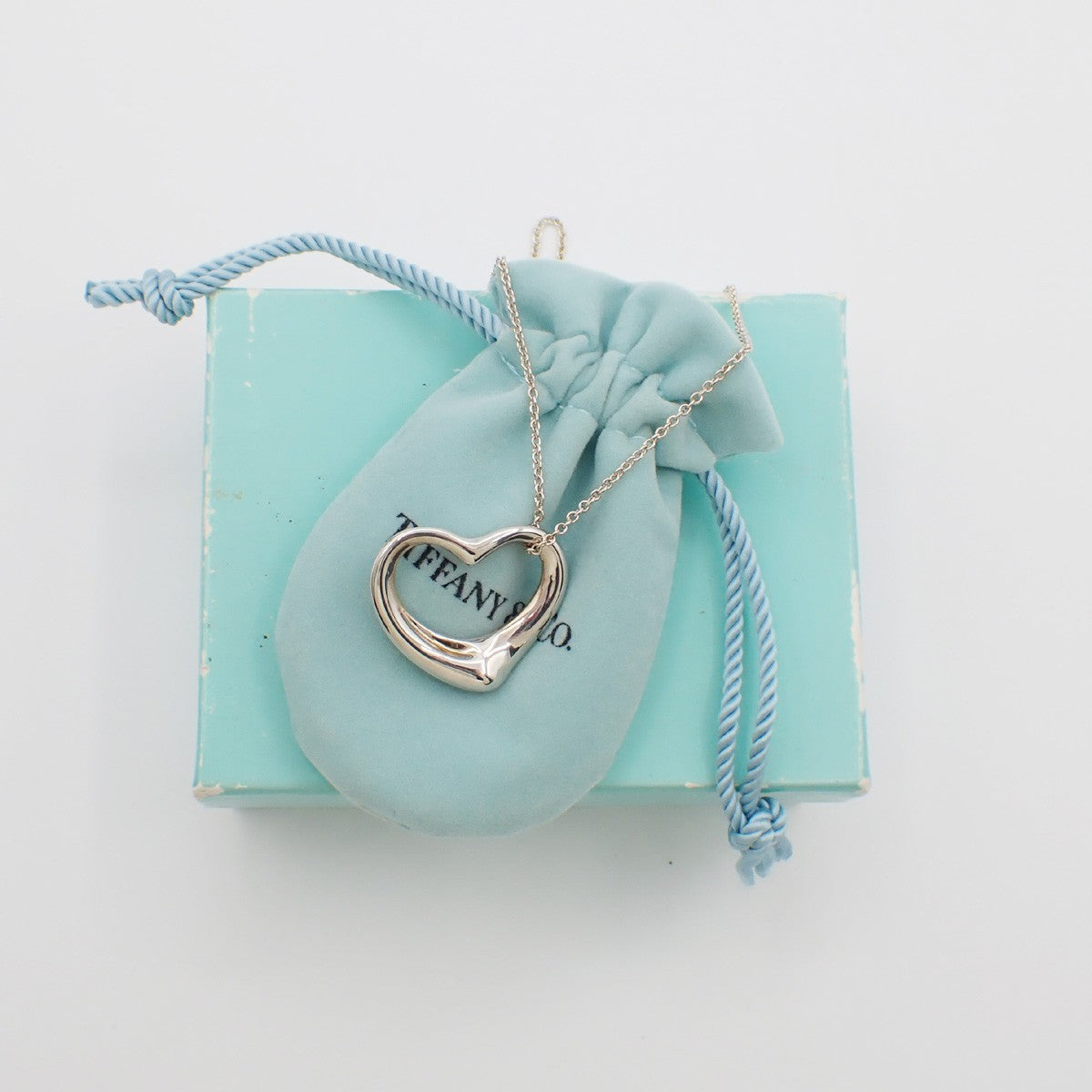 TIFFANY & CO. Open Heart 22mm Chain Necklace Ag 925 Elsa Peretti Silver 66EG157