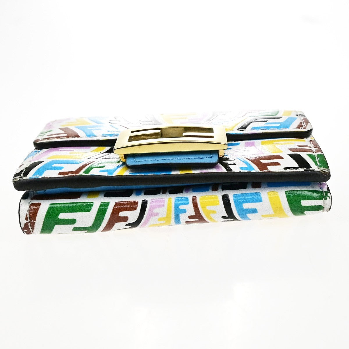 FENDI Logo FF Vertigo Baguette Trifold Compact Wallet Leather Multicolor 61YJ250