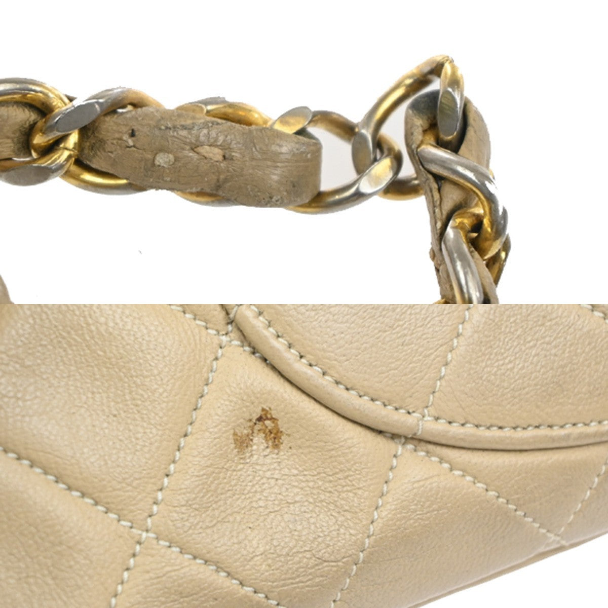CHANEL CC Matelasse 25 Double Flap Cahin Shoulder Bag Leather Beige GHW 397RL943