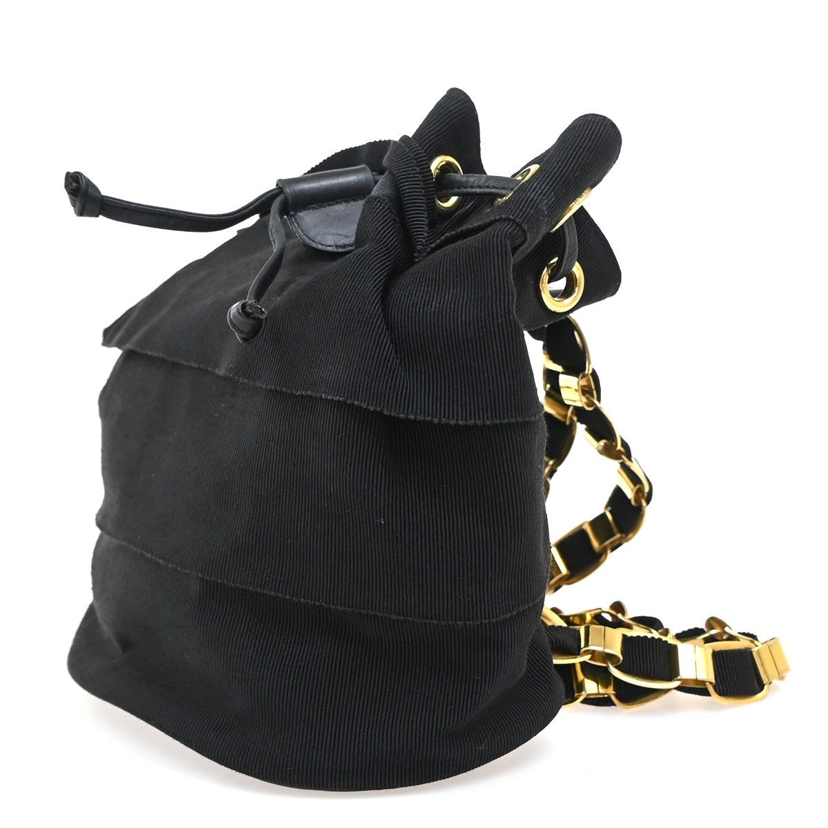 SALVATORE FERRAGAMO Vara Chain Backpack Bag Canvas Leather Black GHW 68EG222