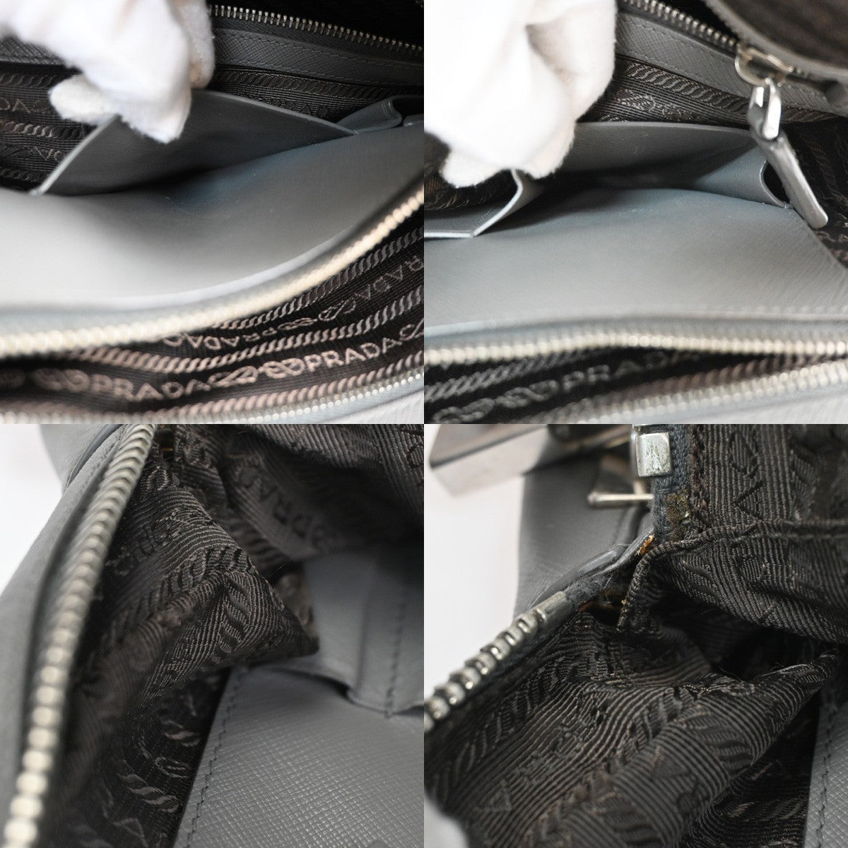 PRADA MILANO Logo Briefcase Hand Bag Saffiano Leather Gray SHW Italy 87CA847