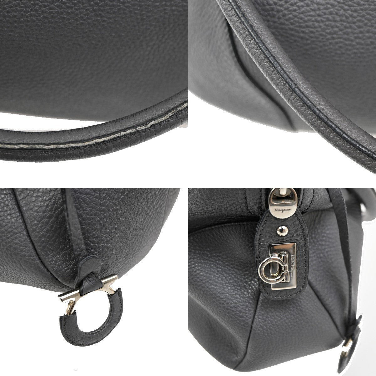 SALVATORE FERRAGAMO Logo Gancini Shoulder Hand Bag Leather Gray 67TA291