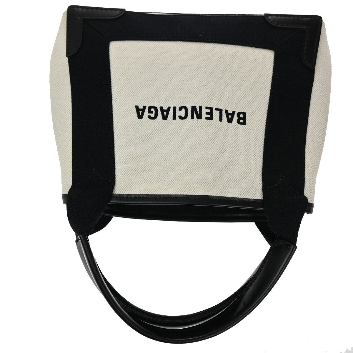 BALENCIAGA LOGO Navy Cabas XS Hand Bag Canvas Leather White Black 70TA232