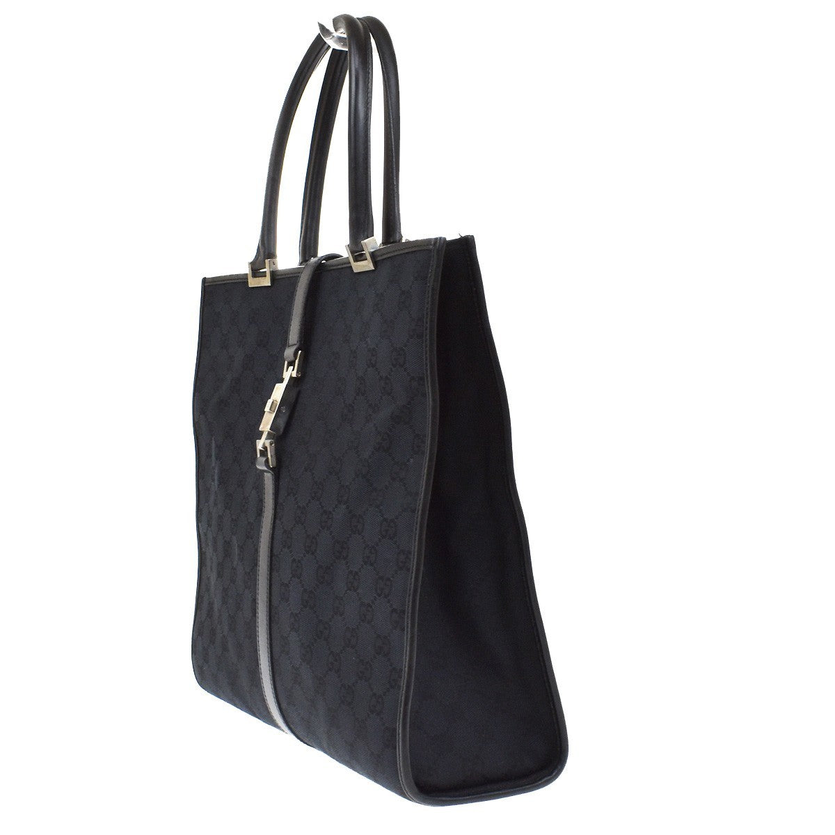 GUCCI Logo Jackie GG Pattern Shoulder Hand Bag Canvas Leather Black SHW 62KB314