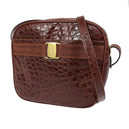 SALVATORE FERRAGAMO Vara Crossbody Shoulder Bag Embossing Leather Brown 67FB071