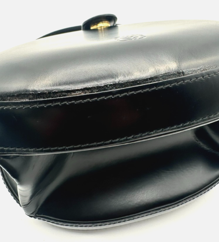LOEWE Logo Anagram Round Hand Bag Leather Black Spain GHW 25RL940