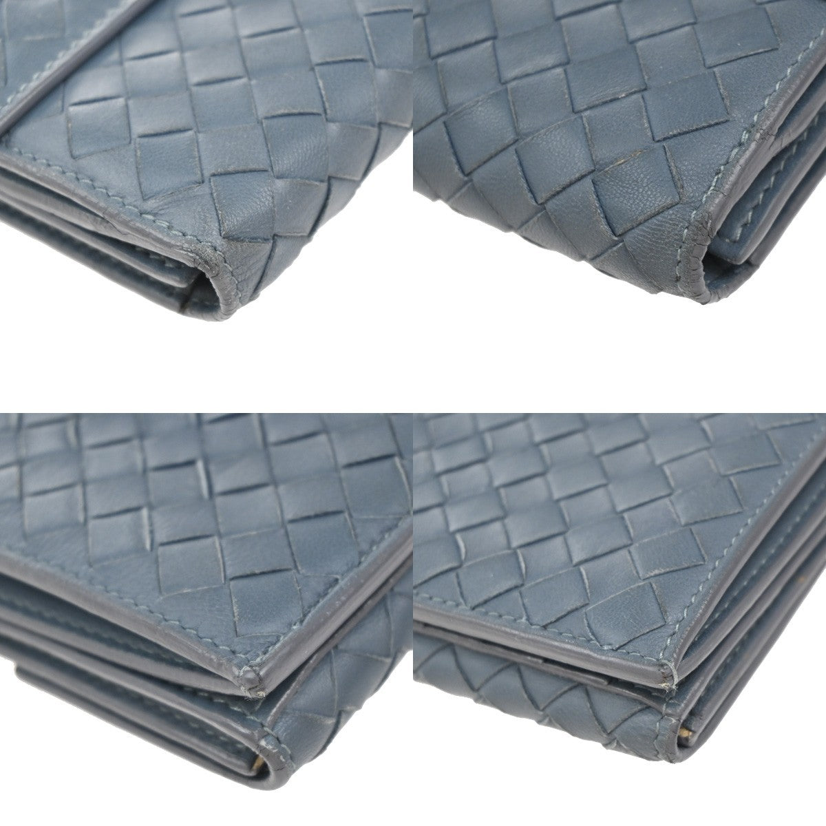 BOTTEGA VENETA Logo Intrecciato Long Bifold Wallet Leather Blue 67KP374