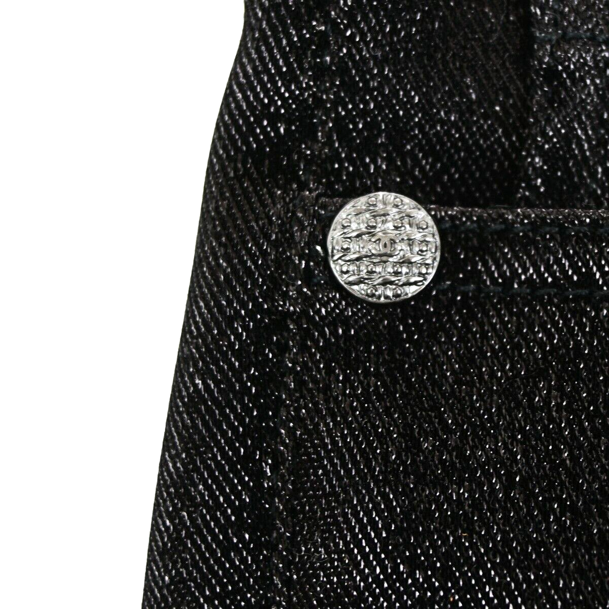 CHANEL CC Logo Trousers pants Stretch Size 36 Cotton Blend Black Italy 33KB117