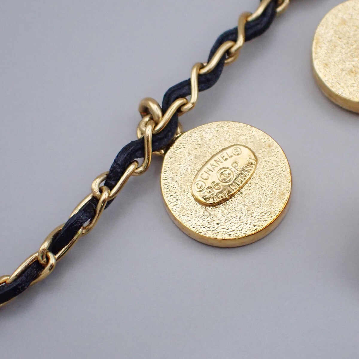 CHANEL CC Camellia Clover Chain Necklace 96P Leather GHW Vintage 665RK645