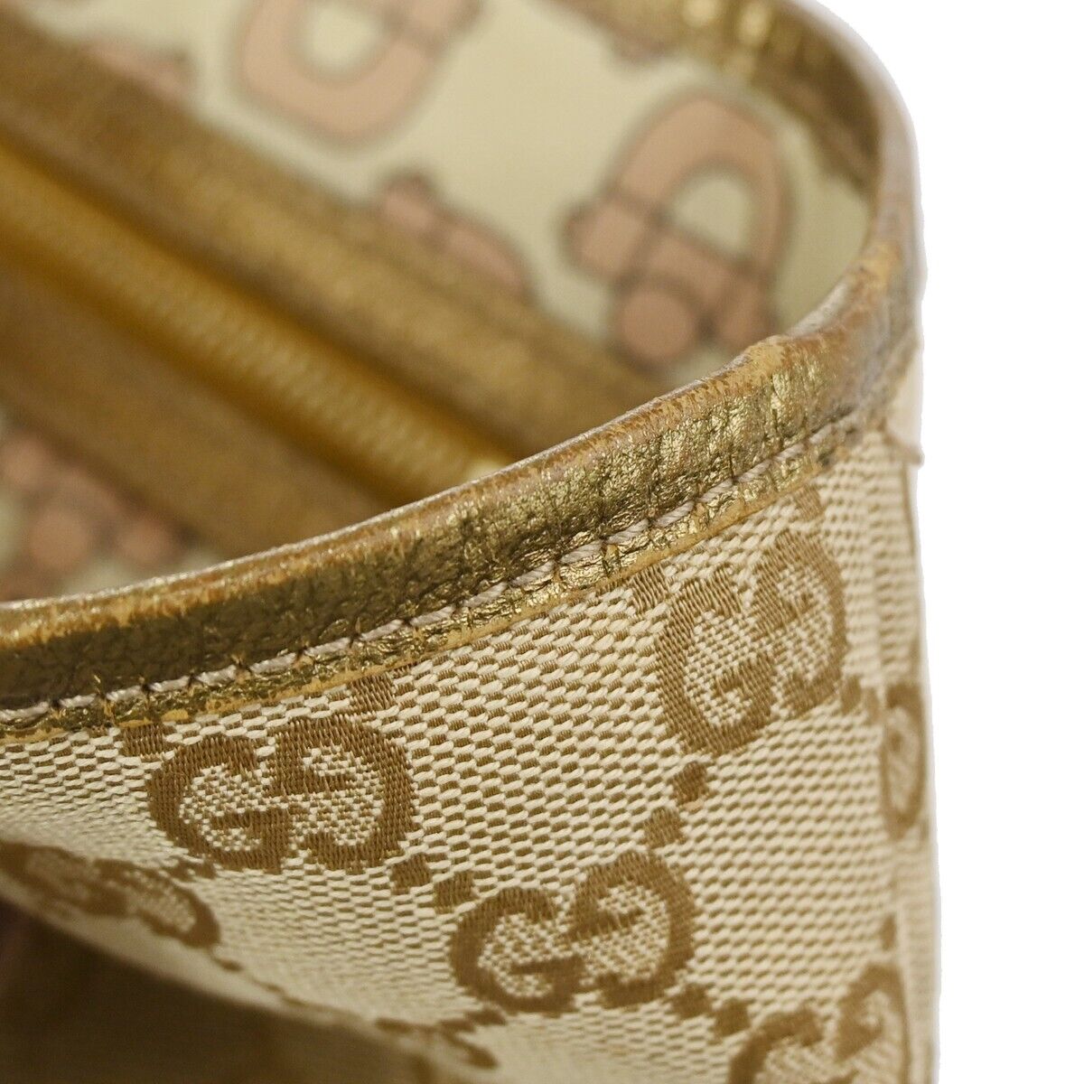 GUCCI GG Pattern Sherry Mini Hand Bag canvas Leather Beige Gold Italy 67DA078
