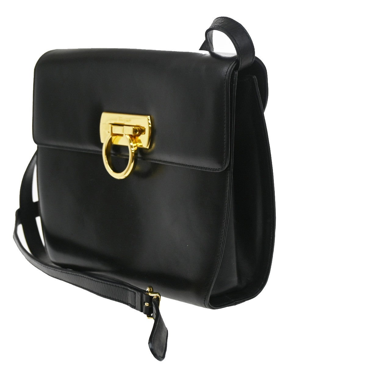 SALVATORE FERRAGAMO Gancini 2Way Shoulder Clutch Hand Bag Leather Black 38CA376