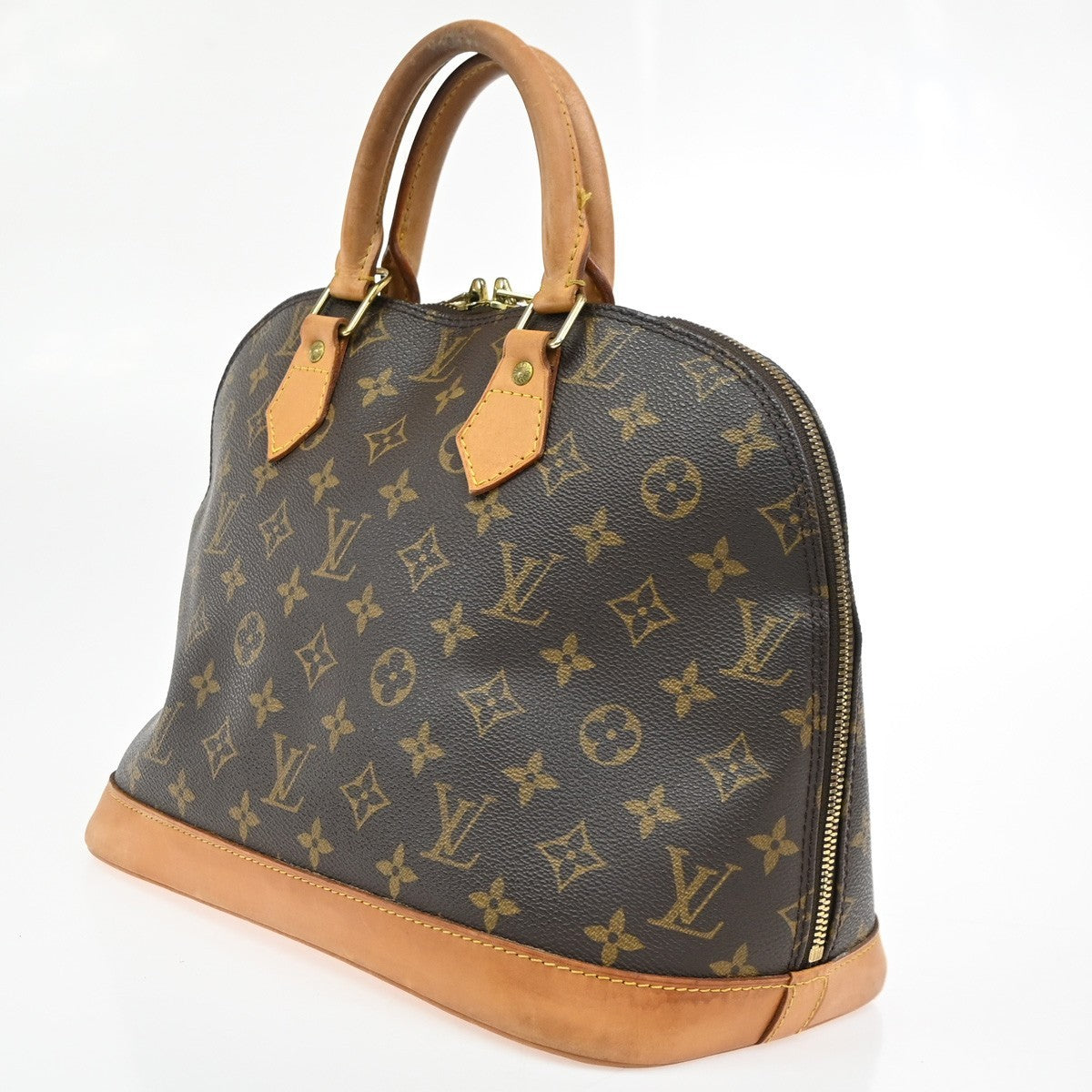 LOUIS VUITTON LV Logo Alma Hand Bag Monogram Leather Brown France M51130 84SA062