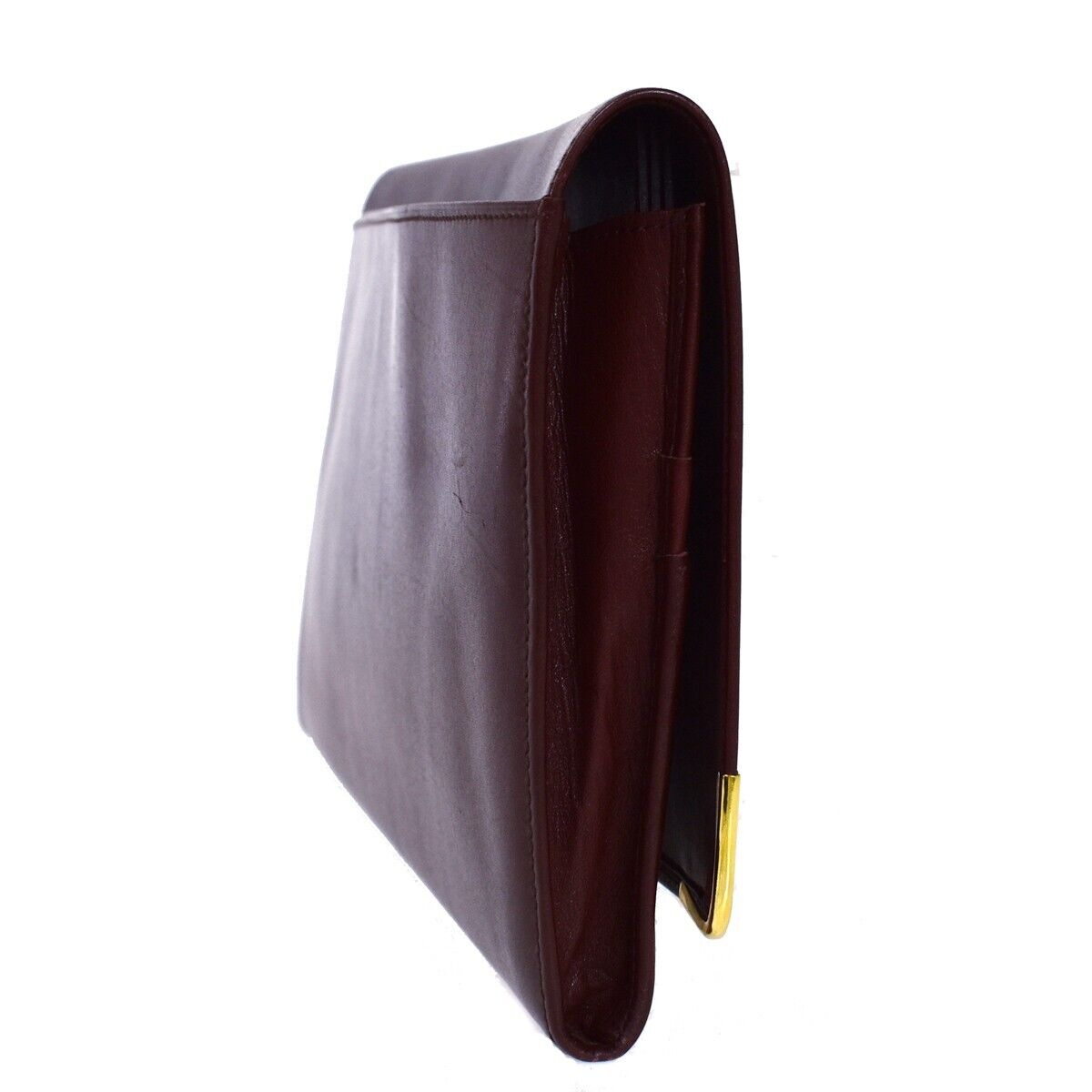 MUST DE CARTIER 2C Logo Wallet Clutch Hand Bag Leather Bordeaux Gold 09EA018
