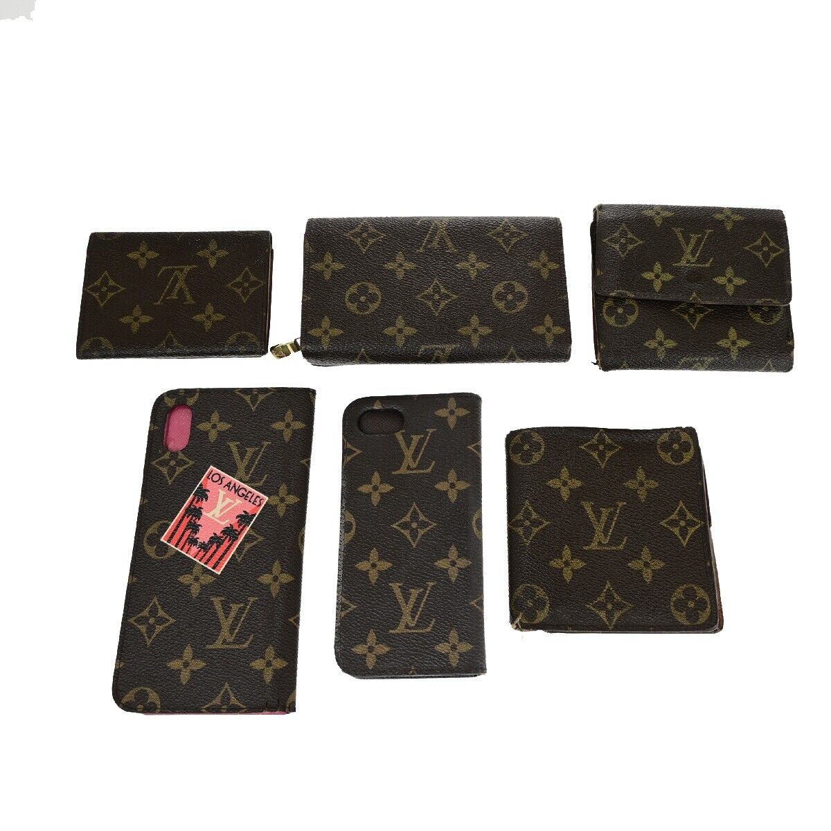 LOUIS VUITTON 6 Set Wallet iPhone 8 Xs Case Monogram Brown Pink 64KA364