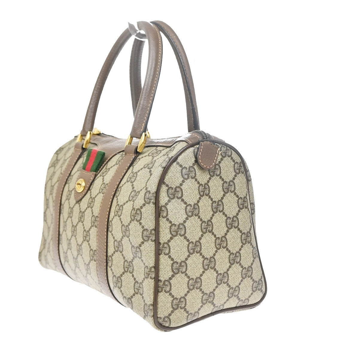 GUCCI Logo Sherry Web Line GG Pattern Hand Bag PVC Leather Brown Italy 65YJ158