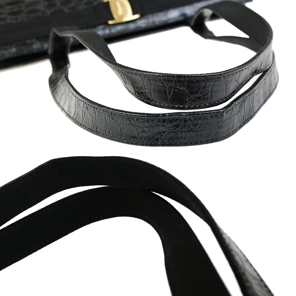 SALVATORE FERRAGAMO Vara Shoulder Bag Embossing Leather Black GHW Italy 68KA514