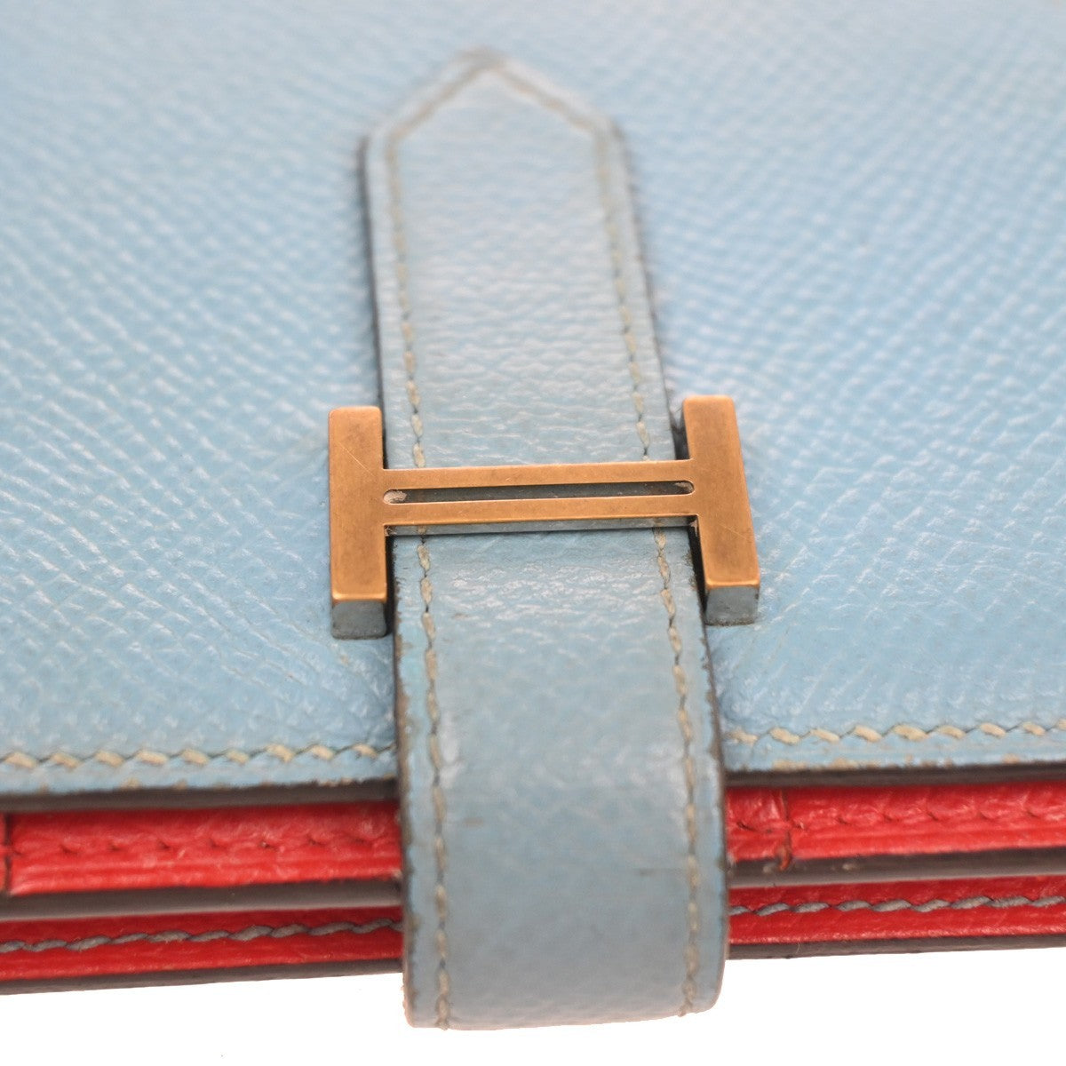HERMES Bearn Bicolor Long Bifold Wallet Epson Leather Blue Red GHW 32KC756