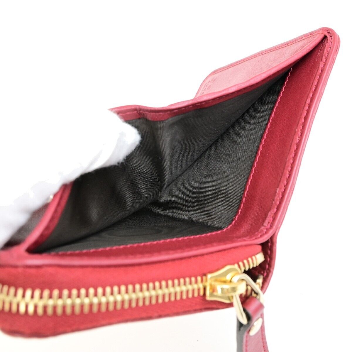 GUCCI Micro Guccissima GG Pattern Bifold Zipper Wallet Leather Red 34FB312