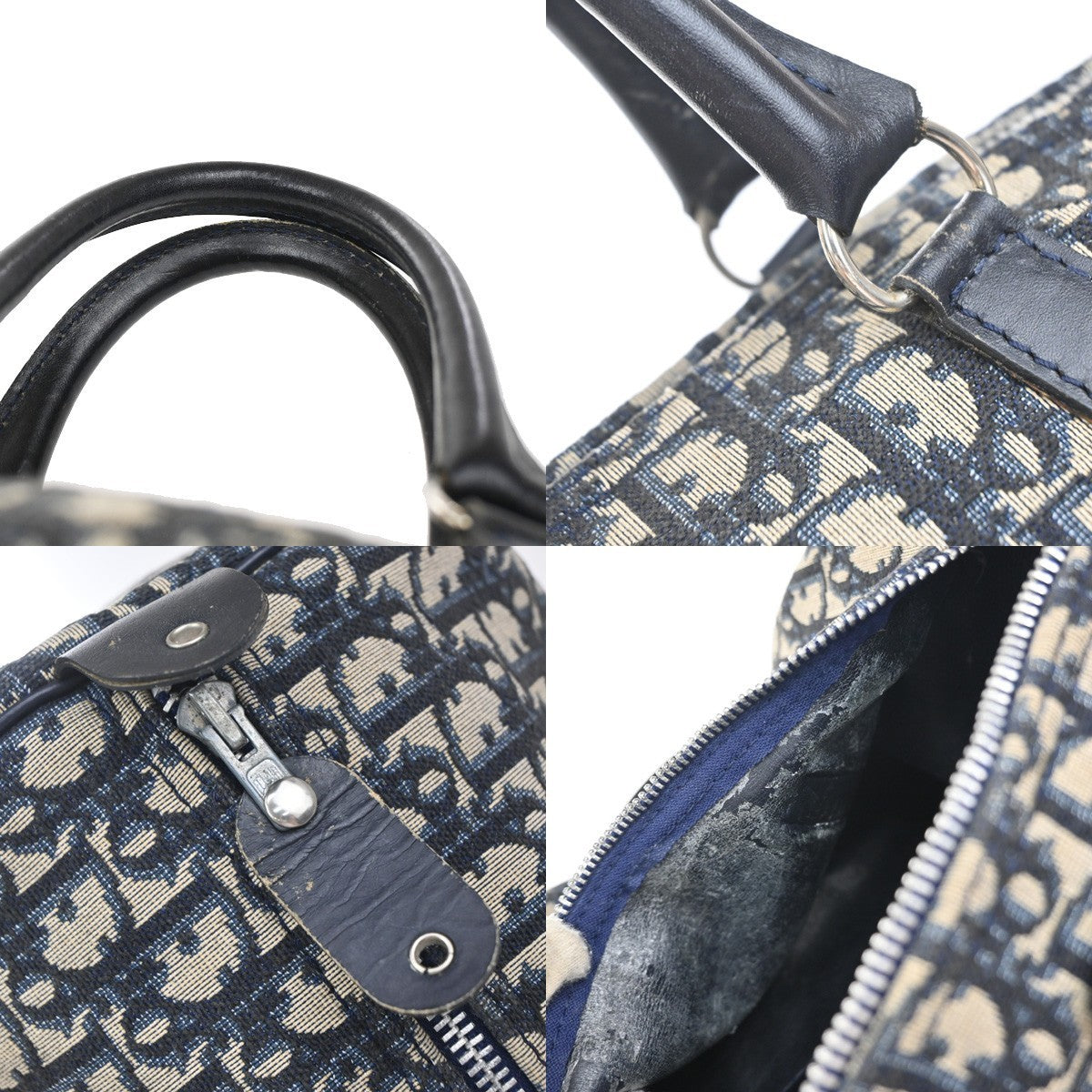 CHRISTIAN DIOR Logo Trotter Pattern Hand Bag Canvas Leather Blue France 88YJ217