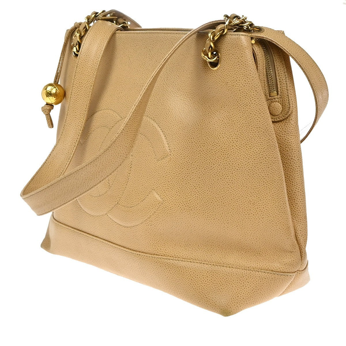 CHANEL CC Logo Chain Shoulder Bag Grained Calfskin Leather Beige Italy 680RP055