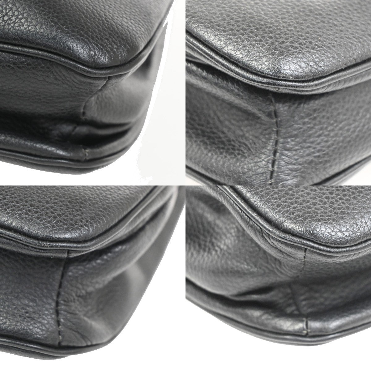 CELINE Logo Toggle Clasp Shoulder Bag Leather Black GHW France 04CA574