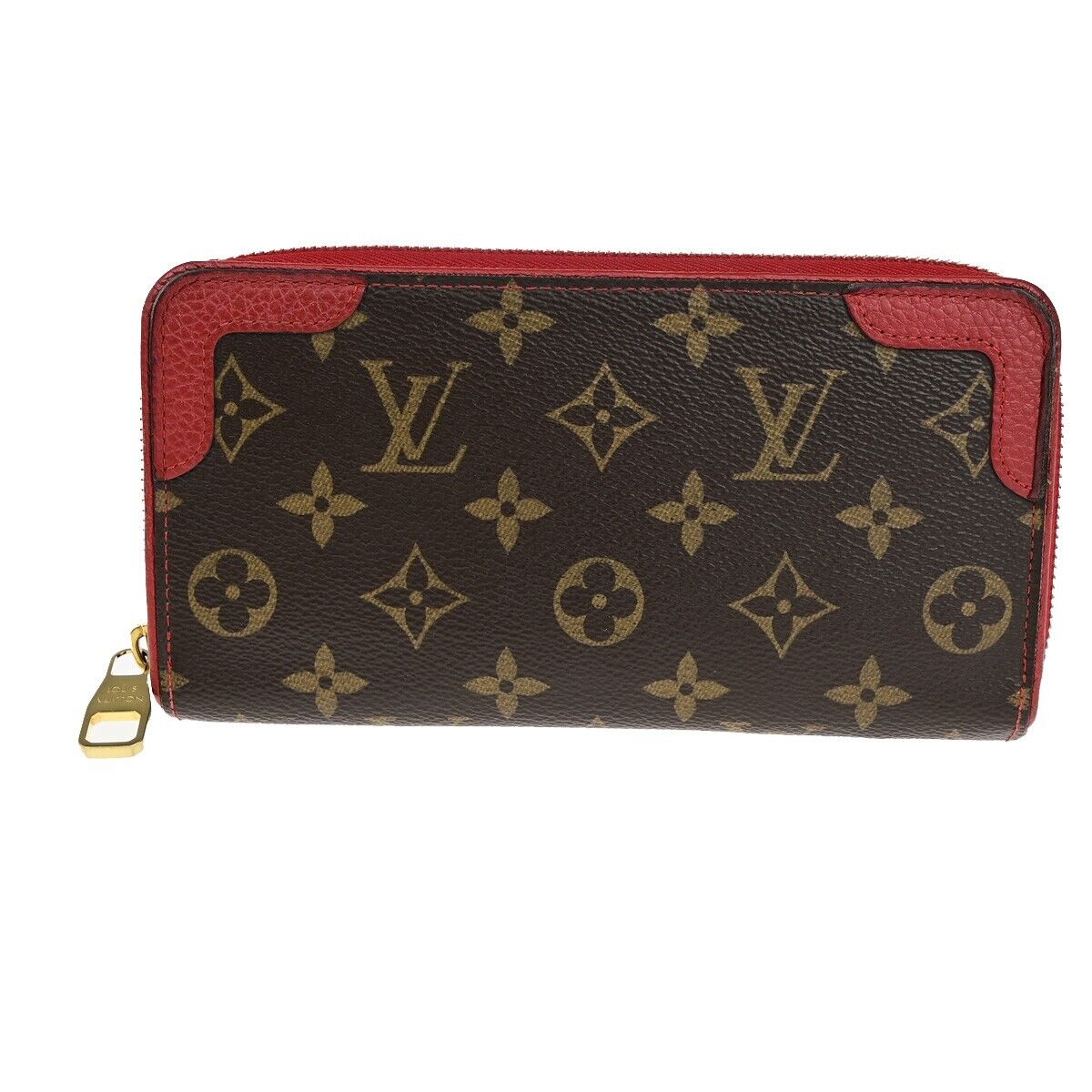 LOUIS VUITTON LV Long Zippy  Wallet Monogram Retiro Brown Red M61187 80ED264