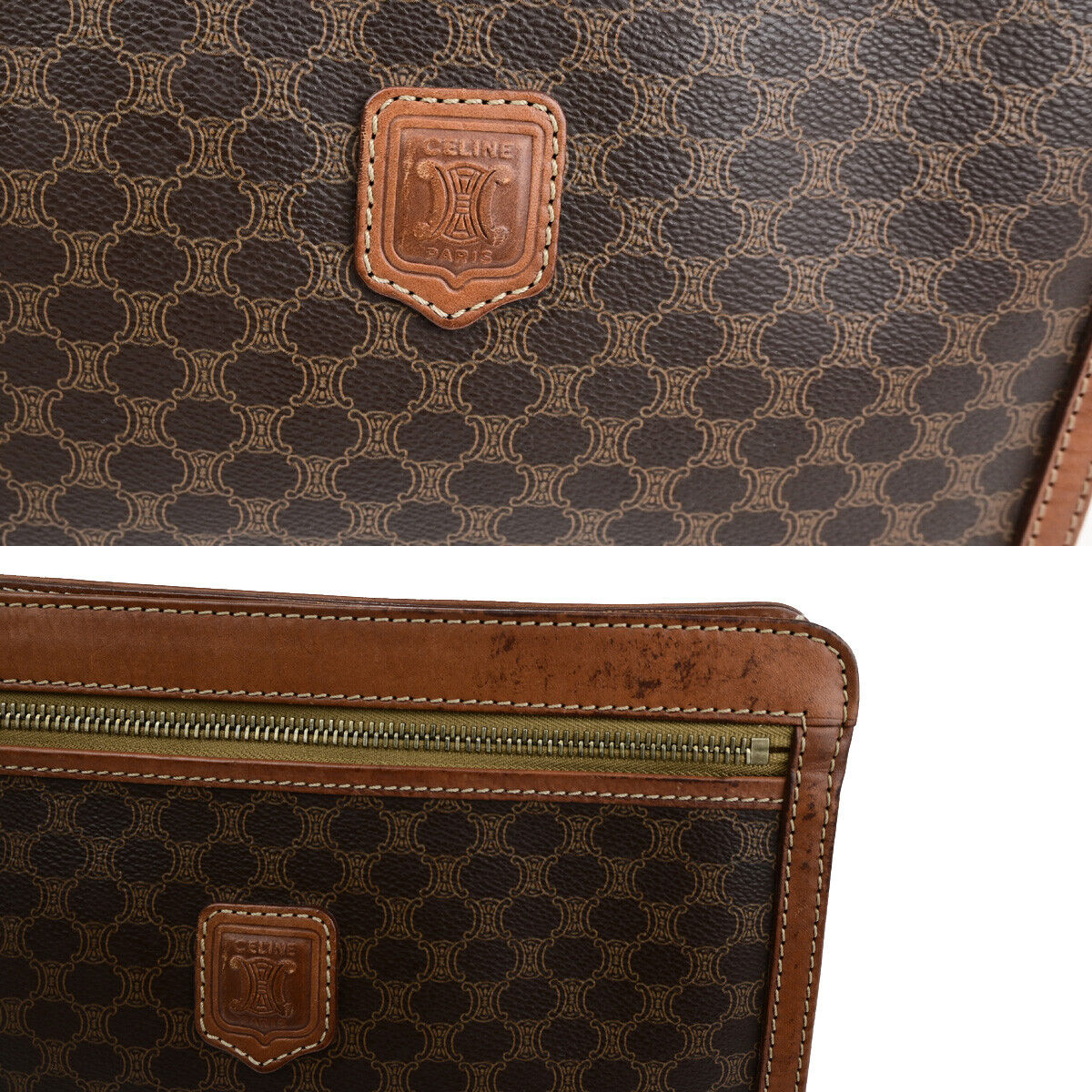 CELINE Logo Macadam Pattern Clutch Hand Bag PVC Leather Brown GHW Italy 02SJ190