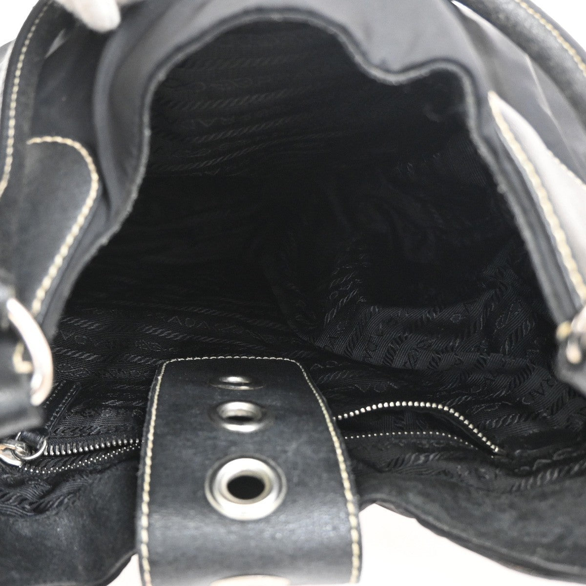 PRADA MILANO Logo Tessuto Shoulder Hobo Bag Nylon Leather Black 65KC491