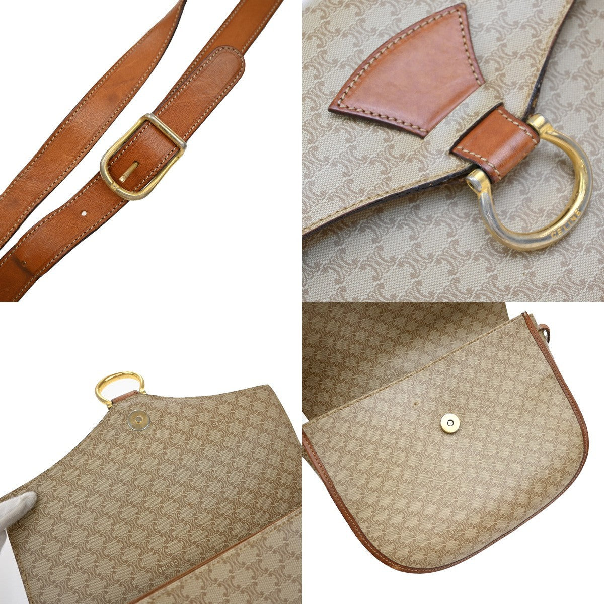 CELINE Logo Macadam Pattern Shoulder Bag PVC Leather Brown GHW Italy 63KB327
