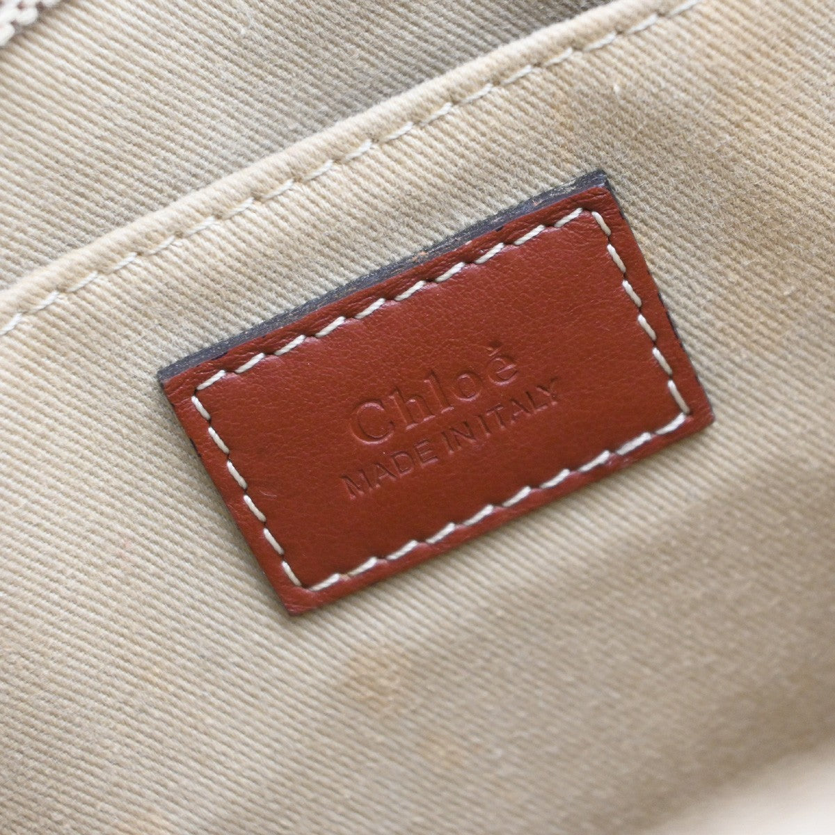 CHLOE Logo Woody Small Hand Tote Bag 100% Cotton Leathr Beige Italy 30KP573