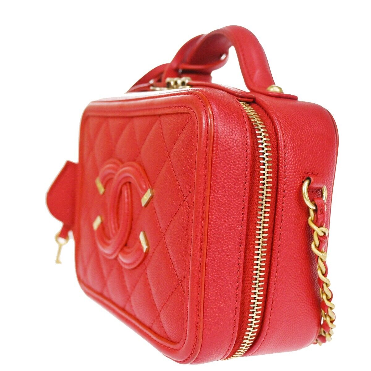CHANEL CC Mini Matelasse 2Way Chain Shoulder Bag Caviar Leather Red GHW 765RH755