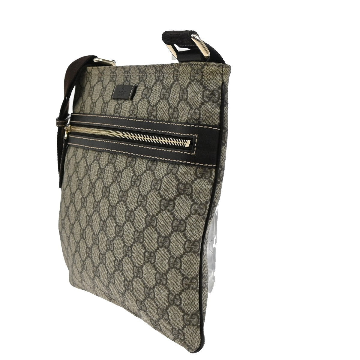 GUCCI Logo GG Pattern Shoulder Bag PVC Leather Canvas Brown GHW Italy 16FB606