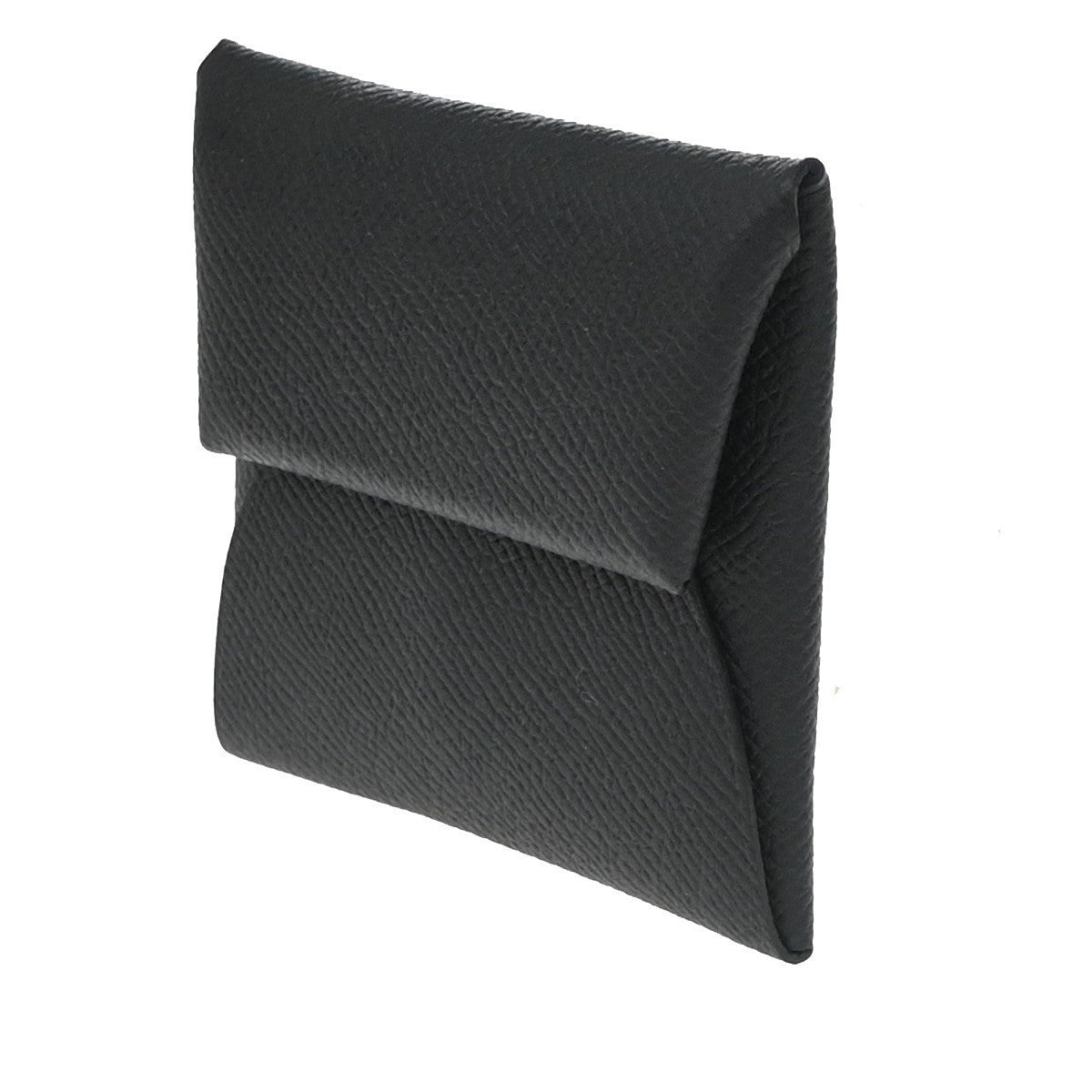 HERMES Logo Bastia Campact Wallet Coin Case Veau Epsom Leather Black 79LC620