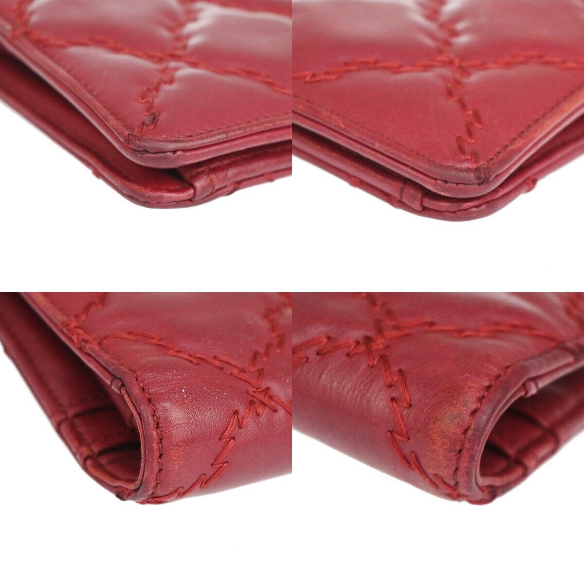 CHANEL CC Logo Ultra Stitch Long Bifold Wallet Purse Leather Bordeaux 30YD527