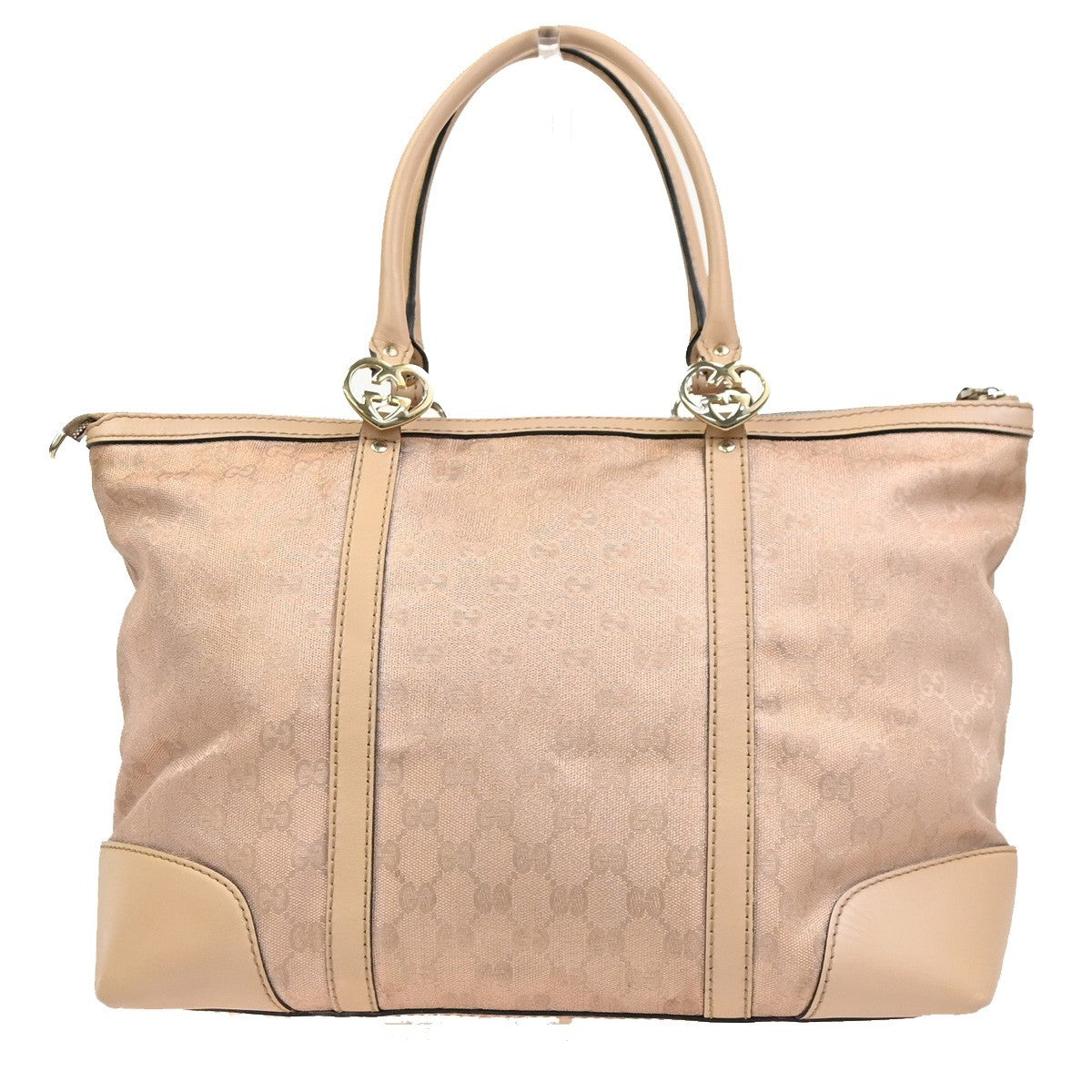 GUCCI Logo Lovely GG Pattern Tote Hand Bag Canvas leather PK BE Italy 80MA602